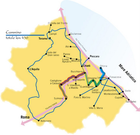 Kart over pilegrimsveien San Tommaso